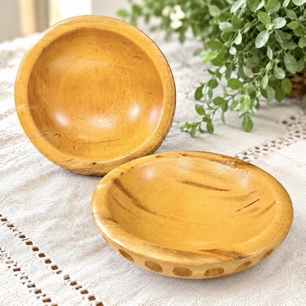 VTG 1930s Munising Wood Bowls Carved Thumbprint Primitive Woodenware 6